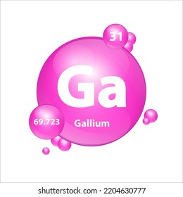 Icon structure Gallium (Ga) chemical element round shape circle Pink. 3D Illustration vector. Study in science for education. Chemical element of periodic table Sign with atomic number. 