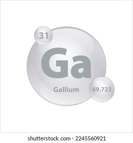 Icon structure Gallium (Ga)  chemical element round shape circle grey, silver easily. Chemical element of periodic table Sign with atomic number. Study in science for education. 3D Illustration vector