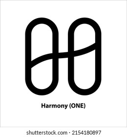 Icon structure of Harmony (ONE) coin black isolated on white background. Symbol of future digital currency replacement technology. Cryptocurrency blockchain modern. 3D Vector illustration.