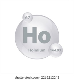 Icon structure Holmium (Ho) chemical element round shape circle grey, silver easily. Chemical element of periodic table Sign with atomic number. Study in science for education. 3D Illustration vector
