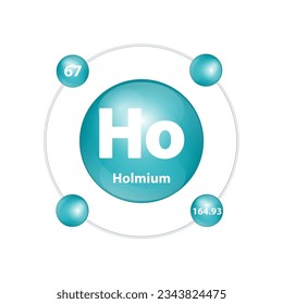 Icon structure Holmium (Ho) chemical element round shape circle dark green with surround ring. Number shows of energy levels of electron. Study science for education. 3D Illustration vector.