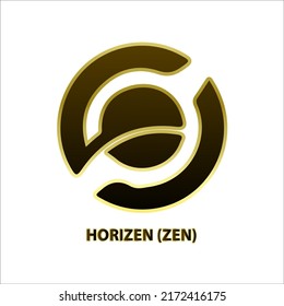 Estructura de iconos Horizen (ZEN) moneda de línea negra borde oro aislado fondo blanco 3D Ilustración vectorial Símbolo tecnología de reemplazo de moneda digital futuro Cryptocurrency blockchain.