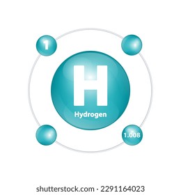 Icon structure Hydrogen (H) chemical element round shape circle dark green with surround ring. Number shows of energy levels of electron. Study science for education. 3D Illustration vector.