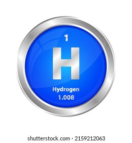 Estructura del icono Hidrógeno, Hidrogenio (H) elemento químico de forma redonda. Elemento químico del cuadro periódico. Firmar con número atómico. Estudio en ciencia para la educación. Ilustración vectorial 3D.