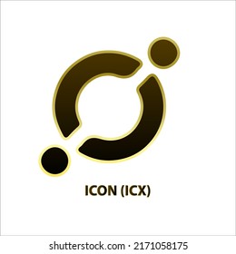 Icon structure ICON (ICX) coin black line gold border isolated white background 3D Vector illustration Symbol future digital currency replacement technology Cryptocurrency blockchain.