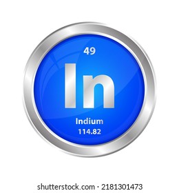 Icon structure Indium (In) chemical element round shape circle blue line silver. Chemical element of periodic table Sign with atomic number. Study in science for education. 3D Illustration vector. 