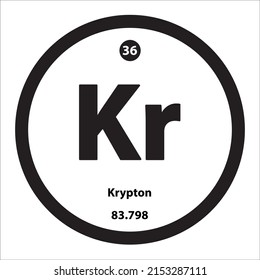 Estructura del icono Krypton (Kr) elemento químico forma redonda círculo borde negro fondo blanco. Es un elemento químico con el número atómico 36 y el símbolo Kr. Estudio en ciencia para la educación.