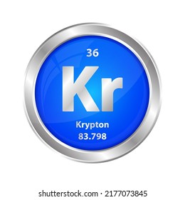 Icon structure Krypton (Kr) chemical element round shape circle blue line silver. Chemical element of periodic table Sign with atomic number. Study in science for education. 3D Illustration vector. 