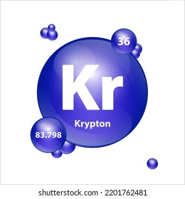 Icon structure Krypton (Kr). Chemical element round shape circle blue dark. Chemical element of periodic table Sign with atomic number. Study in science for education. 3D Illustration vector.