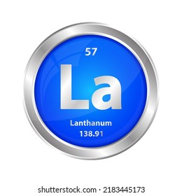 Icon structure Lanthanum(La) chemical element round shape circle blue line silver. Chemical element of periodic table Sign with atomic number. Study in science for education. 3D Illustration vector.