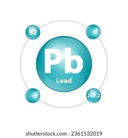 Estructura del icono Plomo (Pb) elemento químico forma redonda círculo verde oscuro con anillo envolvente. Número de muestras de niveles de energía de electrones. Estudiar ciencia para la educación. Vector de ilustración 3D.