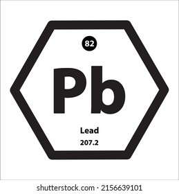 Icon structure Lead, Plumbum (Pb) chemical element icon hexagon shape black border white background. It is an element with atomic number 82 and symbol Pb. Study in science for education.
