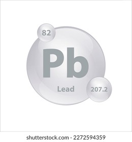 Icon structure Lead, Plumbum (Pb) chemical element round shape circle grey, silver easily. Periodic table Sign with atomic number. Study in science for education. 3D Illustration vector.