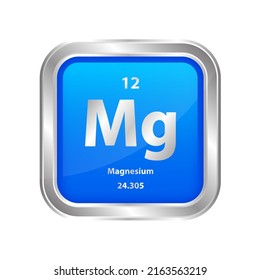 Icon structure Magnesium (Mg) number chemical element square blue line silver. Chemical element of the periodic table. Sign with atomic number. Study in science for education. 3D vector illustration.