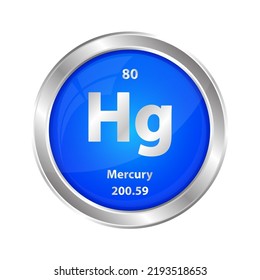Icon structure Mercury, Hydragerum (Hg) chemical element round shape circle blue line silver. Chemical element of periodic table Sign with atomic number. Study in science for education 3D Illustration