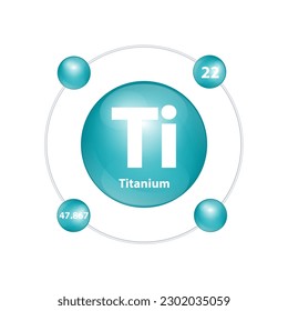 Icon structure MTitanium (Ti) chemical element round shape circle light dark green with surround ring. Number shows of energy levels of electron. Study science for education. 3D Illustration vector.