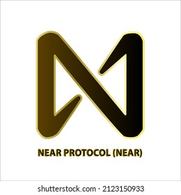 Icon structure NEAR Protocol (NEAR) coin black line with gold border isolated white background. 3D Vector illustration Symbol future digital currency replacement technology Cryptocurrency blockchain