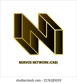 Symbolstruktur Nervos Network (CKB) Münze schwarze Linie Gold isolierten weißen Hintergrund 3D Vektorgrafik Symbol künftige digitale Währung Ersatz-Technologie Kryptowährung Blockchain.