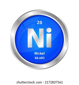 Icon structure Nickel (Ni) chemical element round shape circle blue line silver. Chemical element of periodic table Sign with atomic number. Study in science for education. 3D Illustration vector. 