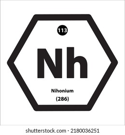 Icon structure Nihonium (Nh) chemical element icon hexagon shape black border white background. Is an element with atomic number 113 and symbol nh. Study in science for education.