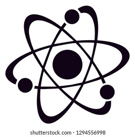 Icon structure of the nucleus of the atom. Around the atom, gamma waves, protons, neutrons and electrons.