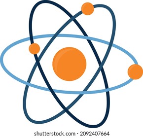 Symbolstruktur des Atomkerns. Um das Atom herum, Gammawellen, Protonen, Neutronen und Elektronen. farbig