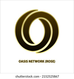 Icon structure Oasis Network (ROSE) coin black line gold border isolated white background 3D Vector illustration Symbol future digital currency replacement technology Cryptocurrency blockchain.
