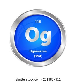 Icon structure Oganesson (Og) chemical element round shape circle blue line silver. Chemical element of periodic table Sign with atomic number. Study in science for education. 3D Illustration vector