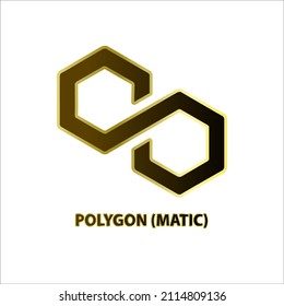 Icon structure of Polygon (MATIC) coin black, gold isolated on white background. 3D Vector illustration. Symbol of future digital currency replacement technology. Cryptocurrency blockchain modern. 