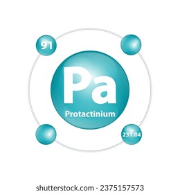 Icon structure Protactinium (Pa) chemical element round shape circle dark green with surround ring. Number shows of energy levels of electron. Study science for education. 3D Illustration vector.