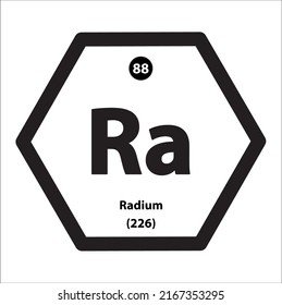 Icon structure Radium (Ra) chemical element icon hexagon shape black border white background. Is an element with atomic number 88 and symbol Ra. Study in science for education.