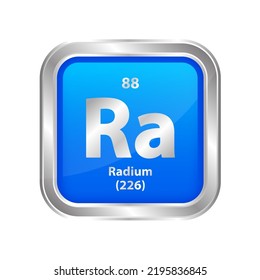 Icon structure Radium (Ra) chemical element square blue line silver. Chemical element of periodic table. Sign with atomic number 88. Study in science for education. 3D vector illustration.