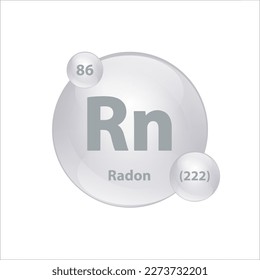 Estructura del icono Radon (Rn) elemento químico forma redonda círculo gris, plata fácilmente. Elemento químico de la tabla periódica Signo con número atómico. Estudio en ciencia para la educación. Vector de ilustración 3D