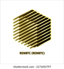 Icon structure REN (REN) coin black line gold border isolated white background 3D Vector illustration Symbol future digital currency replacement technology Cryptocurrency blockchain.