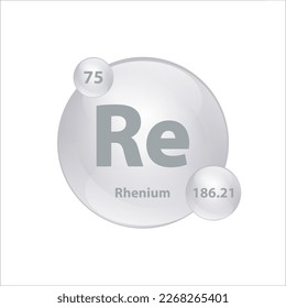 Icon structure Rhenium (Re) chemical element round shape circle grey, silver easily. Chemical element of periodic table Sign with atomic number. Study in science for education. 3D Illustration vector
