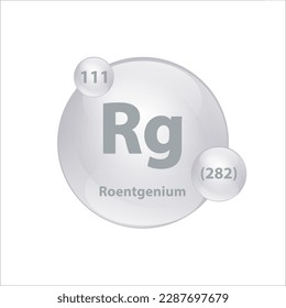 Icon structure Roentgenium (Rg) chemical element round shape circle grey, silver easily Chemical element of periodic table Sign with atomic number Study in science for education 3D Illustration vector