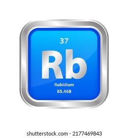 Symbolstruktur Rubidium (Rb) chemisches Element quadratisch blaue Linie Silber. Chemisches Element der periodischen Tabelle. Unterschreiben Sie mit der Atomnummer 37. Studium der Wissenschaft für Bildung. 3D-Vektorgrafik.
