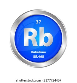 Estructura del icono Rubidium (Rb) elemento químico forma redonda círculo línea azul plateado. Elemento químico de la tabla periódica Signo con número atómico. Estudio en ciencia para la educación. Vector de ilustración 3D. 