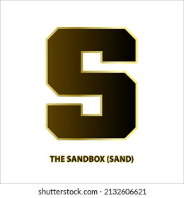 Icon structure The Sandbox (SAND) coin black line with gold border isolated white background. 3D Vector illustration. Symbol future digital currency replacement technology Cryptocurrency blockchain.