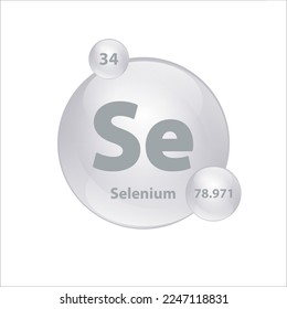 Icon structure Selenium (Se) chemical element round shape circle grey, silver easily. Chemical element of periodic table Sign with atomic number. Study in science for education. 3D Illustration vector