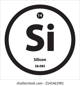 Icon structure Silicon (Si) chemical element icon round shape black border white background. Chemical element in periodic table with symbol Si atomic number 14 Used to study in science for education.