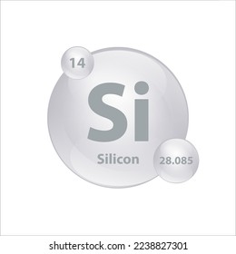 Icon structure Silicon (Si) chemical element round shape circle grey, silver easily. Chemical element of periodic table Sign with atomic number. Study in science for education. 3D Illustration vector