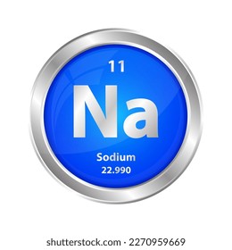 Icon structure Sodium, Natrium (Na) chemical element round shape circle blue line silver. Chemical of periodic table Sign with atomic number. Study in science for education. 3D Illustration vector.