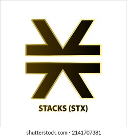 Icon structure Stacks (STX) coin black line with gold border isolated on white background 3D Vector illustration Symbol future digital currency replacement technology Cryptocurrency blockchain.