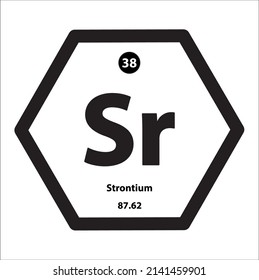 Icon structure Strontium (Sr) chemical element icon hexagon shape black border white background. Atomic number 38 and symbol is Sr. Used to study in science for education.