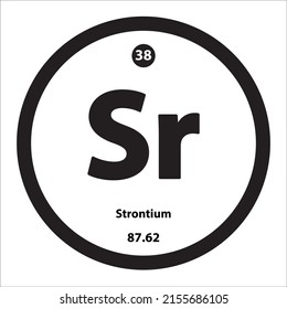 Icon structure Strontium (Sr) chemical element round shape circle black border white background. Is an element with atomic number 38 and symbol Sr. Study in science for education.