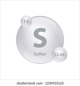 Icon structure Sulfur, Sulphur (Se) chemical element round shape circle grey, silver easily. Periodic table Sign with atomic number. Study in science for education. 3D Illustration vector.