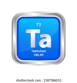 Icon structure Tantalum (Ta) chemical element square blue line silver. Chemical element of periodic table. Sign with atomic number 73. Study in science for education. 3D vector illustration.