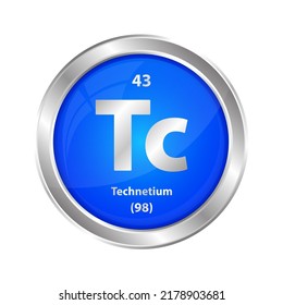 Icon structure Technetium (Tc) chemical element round shape circle blue line silver. Chemical element of periodic table Sign with atomic number. Study in science for education. 3D Illustration vector.