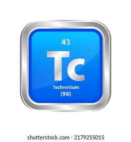 Icon structure Technetium (Tc) chemical element square blue line silver. Chemical element of periodic table. Sign with atomic number 43. Study in science for education. 3D vector illustration.